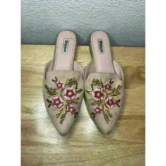 Dune London Blush Pink Mules w/ Beaded Embroidered Floral Detail Size 6.5 Flats - Picture 3 of 10